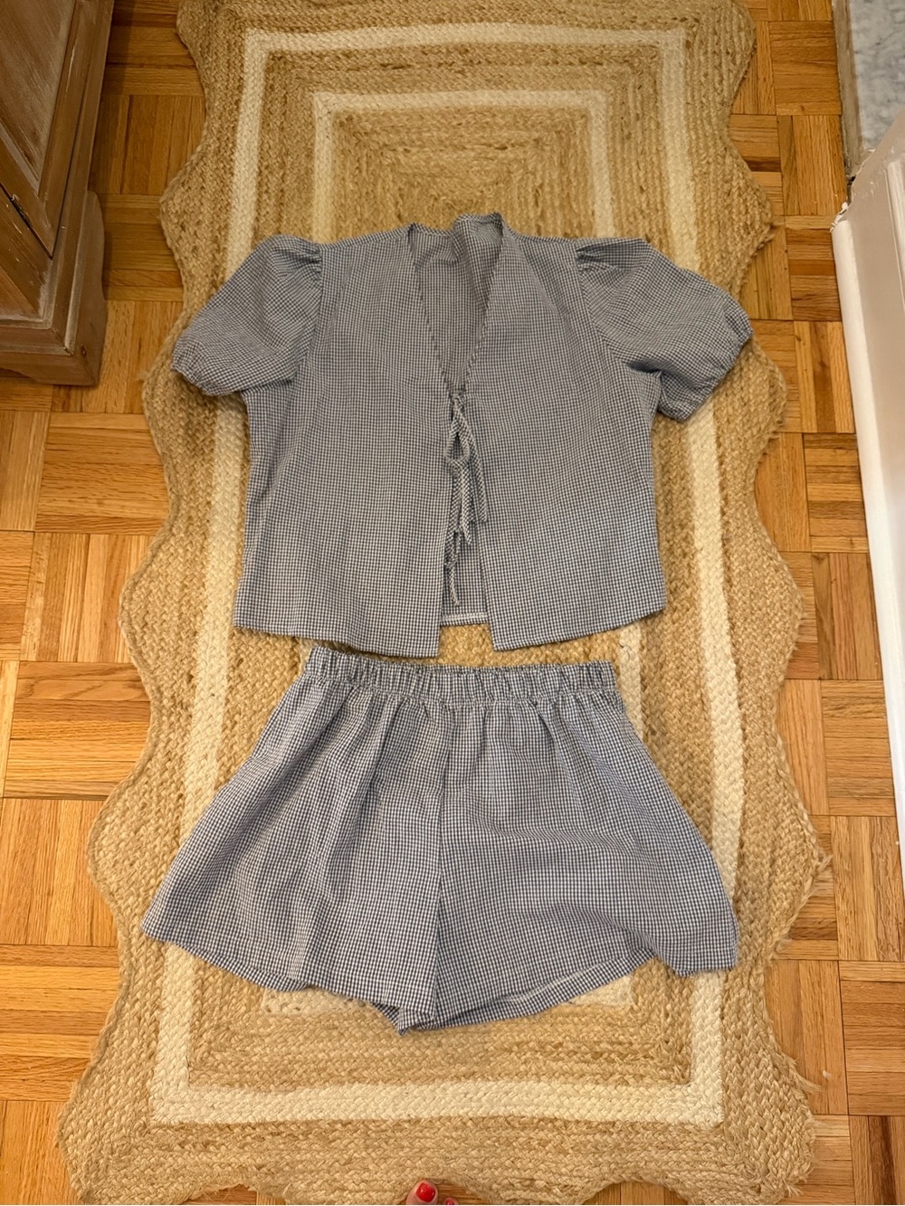 Women's Blue Gingham Shorts Set